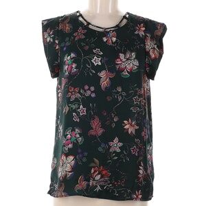 Alice Blue for Stitch Fix Dark Green Floral Short Sleeve Blouse - Size M